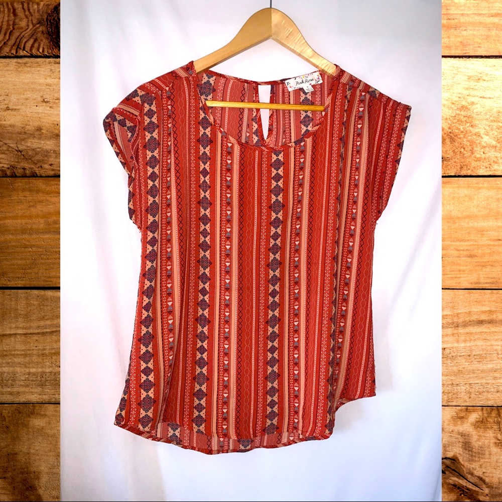 Short Sleeve Pink Rose Blouse